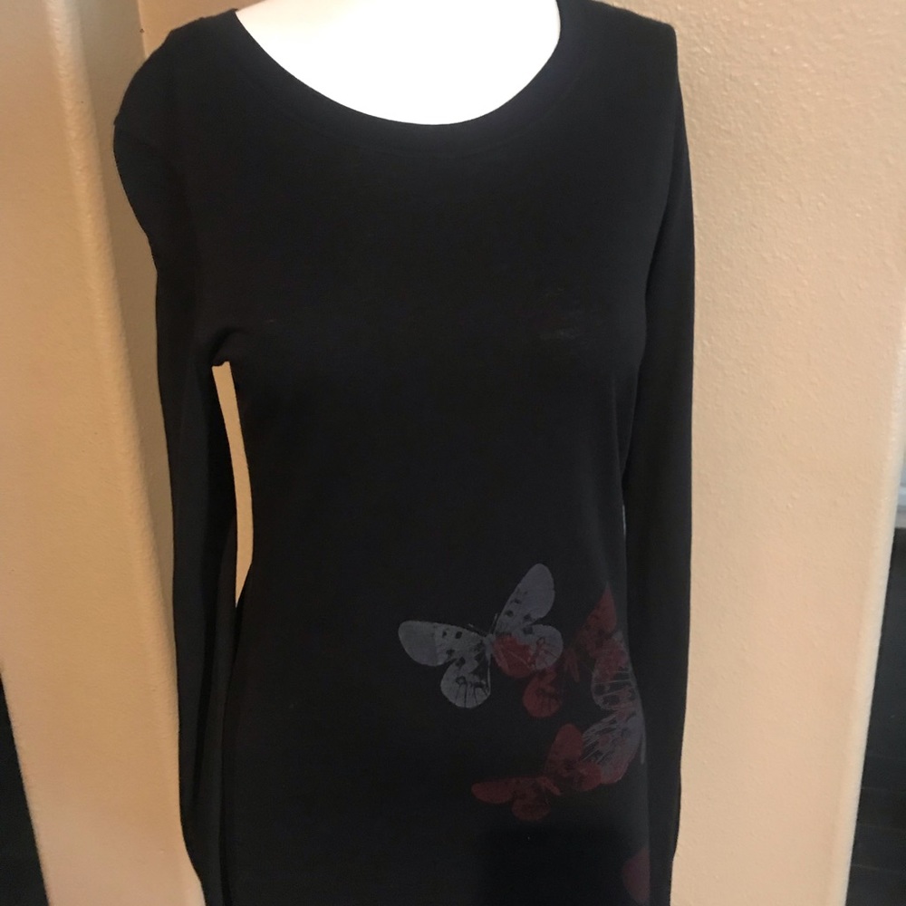 Designer black long sleeve organic cotton top,
